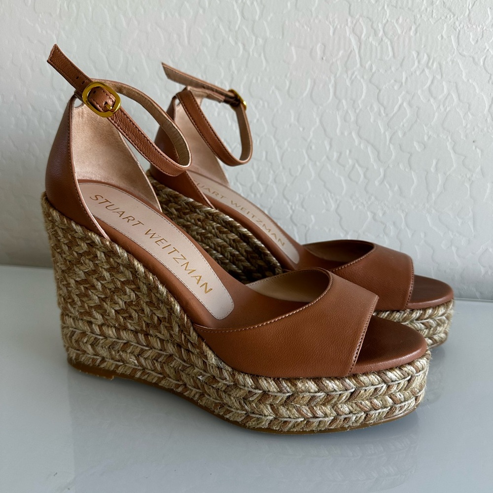 STUART WEITZMAN Nudistia Espadrille Platform Wedge Sandal Tan
